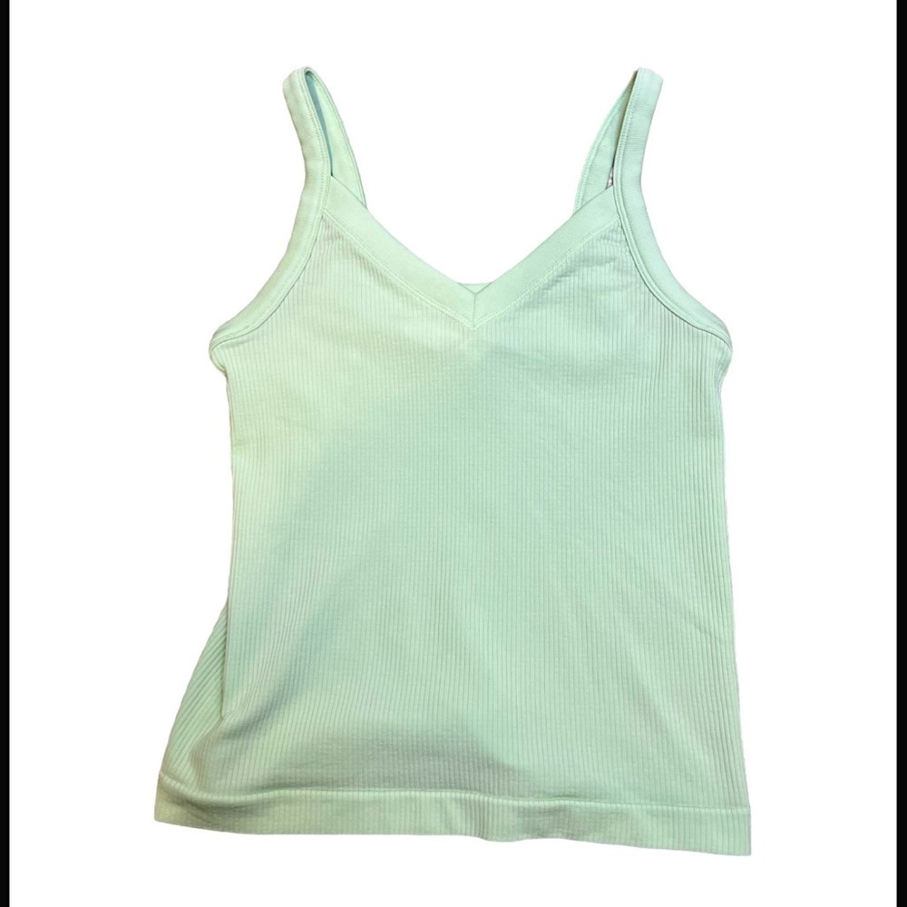 Athleta renew v-neck ribbed tank top in light green - Picture 1 of 8